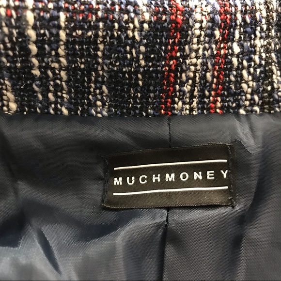 Muchmoney Women’s Tweed Blazer Size M Navy Blue Zipper Longsleeve Jacket - Picture 6 of 8